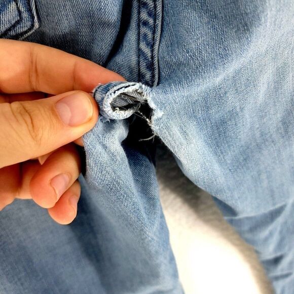 DAMAGED Express Light Blue Stone Wash Whisker Mid Rise Denim Jeans‎ 30/29 Slim - Picture 4 of 11